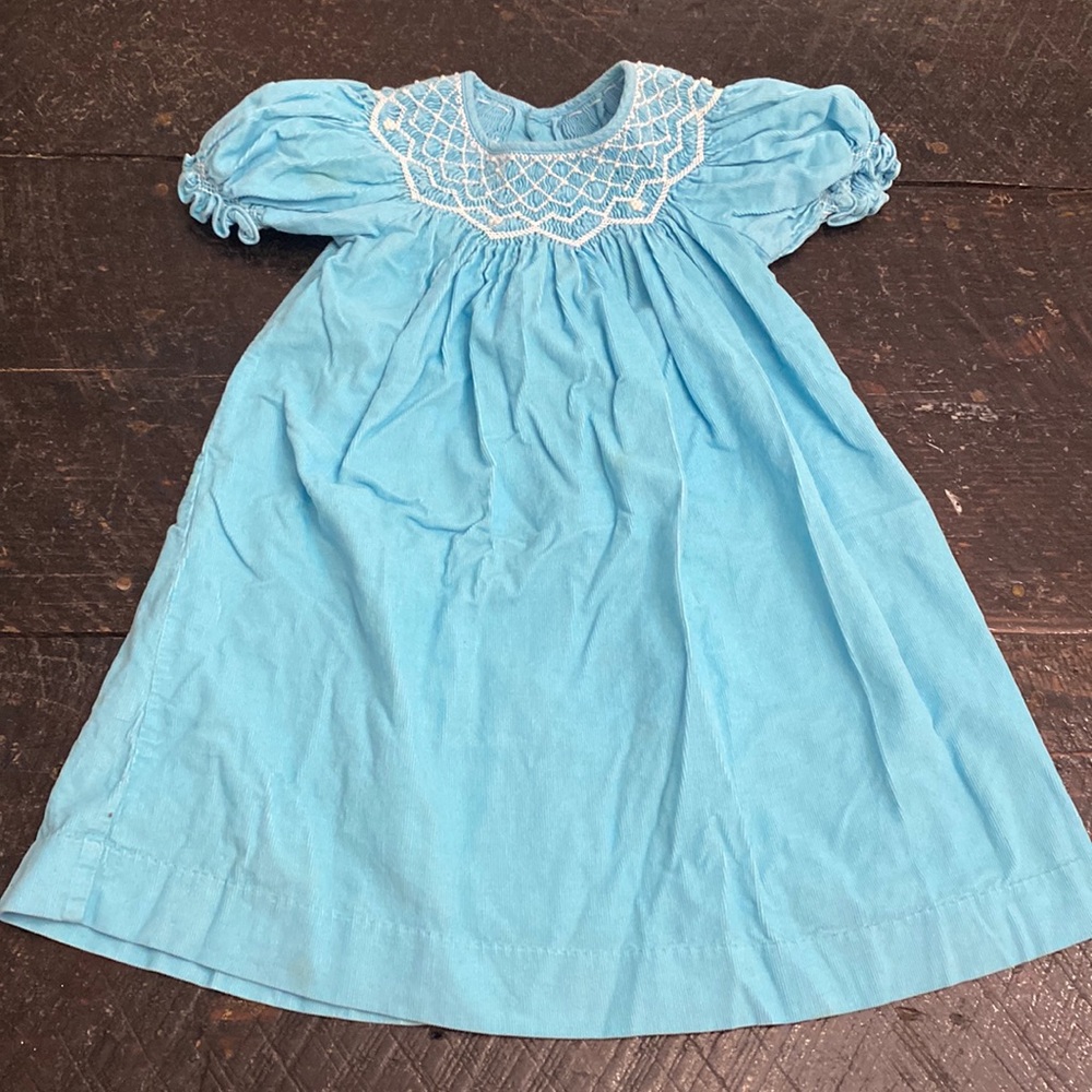 Blue Corduroy Smocked Dress